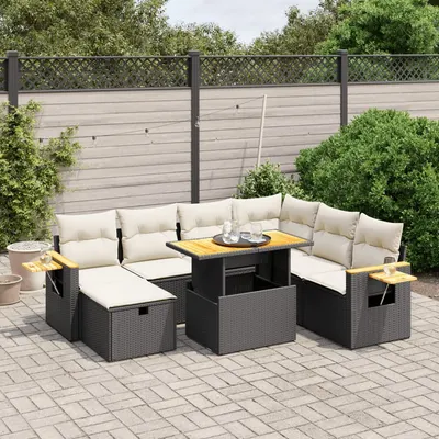 Gossi set mobilier de gradina cu perne, 8 piese, negru, poliratan