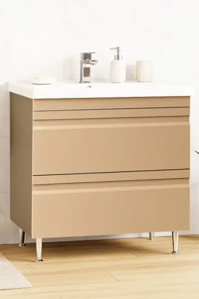 Set Baza front MDF si Lavoar seria 786, cu sertare, montat, 80 cm, cappuccino