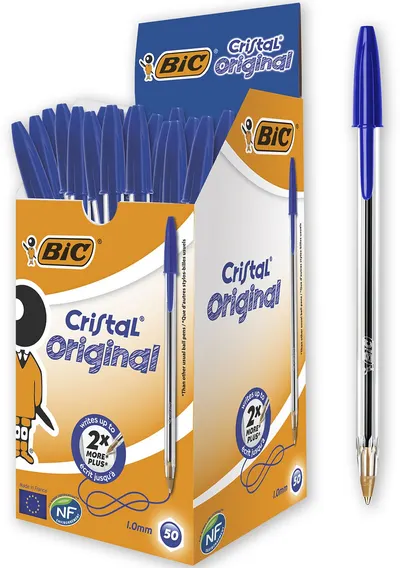 Set de pixuri BIC Cristal - 1.0 mm, albastru, 50 buc