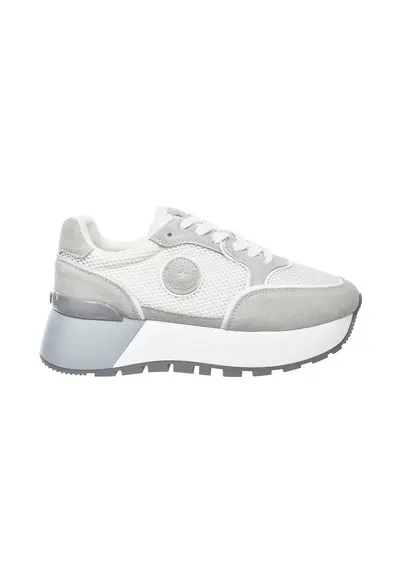 Pantofi sport din plasa cu garnituri din piele intoarsa si talpa masiva - Alb/Gri