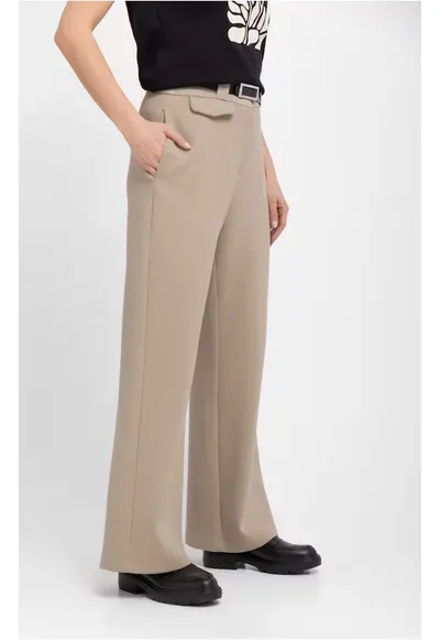 Pantaloni lungi eleganti pentru dama cu picior lat R-Milen - bej - Bej