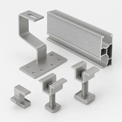 Pachet sistem fixare 10 panouri fotovoltaice pe acoperis tigla – configuratie 2 randuri (5+5), aluminiu si inox, certificat anticoroziv - sistem C
