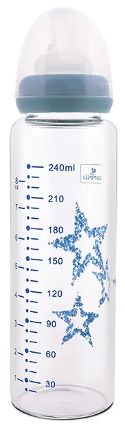 Sticluță de sticlă Lorelli - Anti colic, 240 ml, albastru