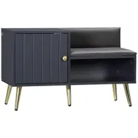 HOMCOM Dulap de Intrare pentru Pantofi cu Scaun Căptușit, Raft Deschis și Dulap, pentru 4 Perechi de Pantofi, 80x33x49 cm, Gri | Aosom Romania