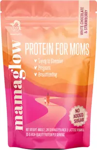 MamaGlow Proteine pentru femeile însărcinate, ciocolată albă cu căpșuni, 460 g