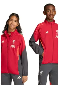 Jacheta cu fermoar pentru fotbal Liverpool - Alb/Rosu vermillion/Gri inchis