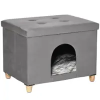 PawHut Taburet pentru Pisici cu Pernă Detașabilă și Lavabilă, Taburet cu Pat și Picioare, 60x45x44.5 cm, Gri | Aosom Romania