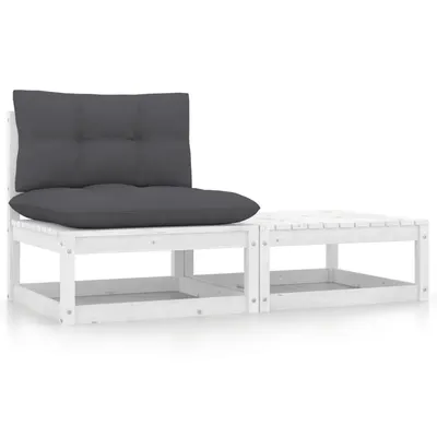 Gossi set mobilier de gradina cu perne, 2 piese, alb, lemn masiv pin