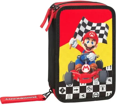 Penar școlar echipat Panini Super Mario - Mariocart Red, 3 fermoare