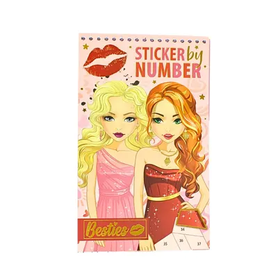 Carte de colorat cu stickere, pe numere, roșu, Besties