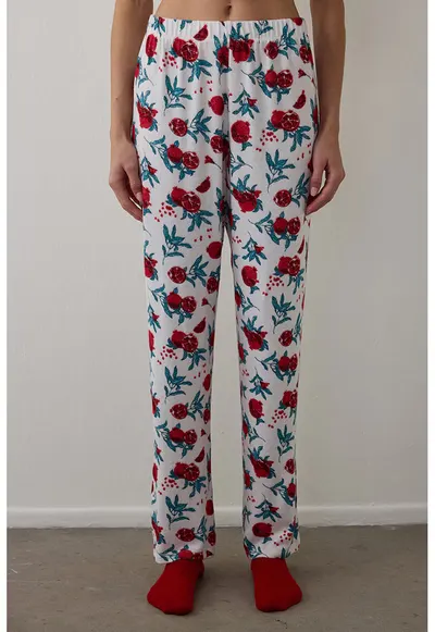 Pantaloni de pijama cu model si talie elastica - Alb