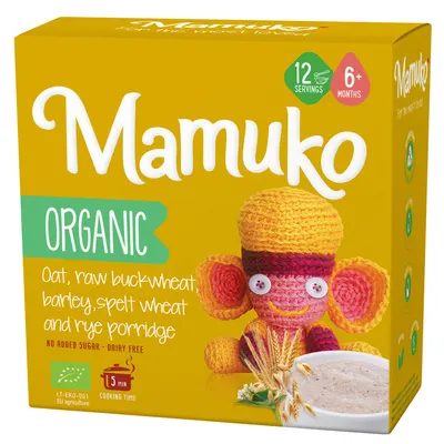 Porridge din 5 cereale ovaz, hrisca, orz, spelta si secara bio 6+ luni 200g Mamuko
