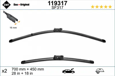 Lamela stergator fata (2 buc) 700 450mm potrivit AUDI Q4; SKODA ENYAQ IV; VW ID.4, ID.5 05.20