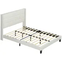 HOMCOM Pat 135x190 cm tapițat cu depozitare inferioară și tăblie căptușită cu urechi, bej | Aosom Romania
