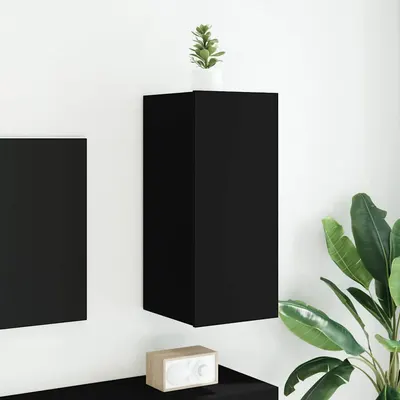 vidaXL Comodă TV de perete cu lumini LED, negru, 30,5x35x70 cm