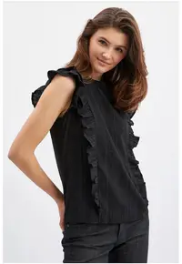 Bluza brodata cu garnituri cu volane - Negru