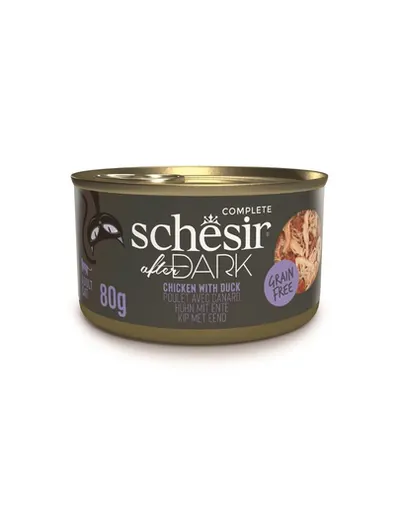 Hrană pisici cu pui și rață Schesir After Dark în supă 80 g