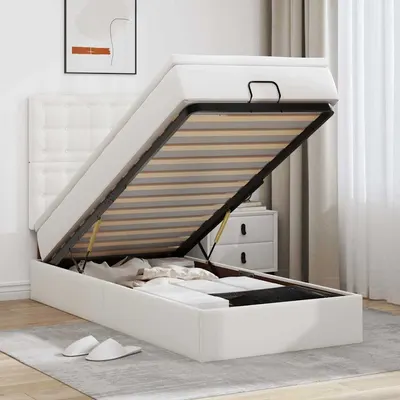 vidaXL Cadru de pat otoman cu saltea alb 90x190cm piele artificială