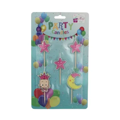 Set 5 lumânări bebeluș lună roz