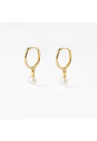 Cercei rotunzi din aur 585 - 14K - perle naturale 4 mm
