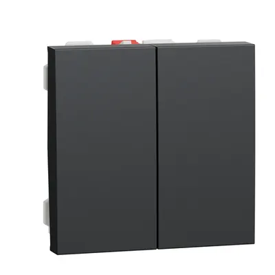 Buton dublu, New Unica, 1-pole 1-way, 10AX, 2 module, terminal fara suruburi, vopsit, IP4X, alb