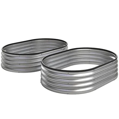 Outsunny Paturi înălțate metalice Set de 2 135 x 90 x 30 cm Paturi ovale cu bandă de cauciuc | Aosom Romania
