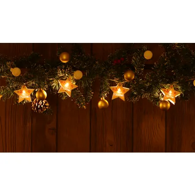 Lant lum.LED de Craciun, stea,alba, inscriptionata, cu bat. Timer 6+18h,10LED, 3000K, 2xAA