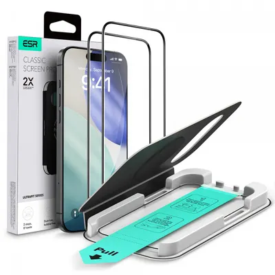 Folie de protectie Ecran ESR UltraFit pentru Apple iPhone 17 Pro Max, Sticla Securizata, Full Glue, Set 2 bucati, Neagra
