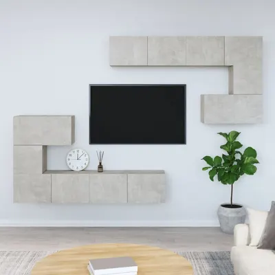 vidaXL Dulap TV montat pe perete, gri beton, lemn prelucrat
