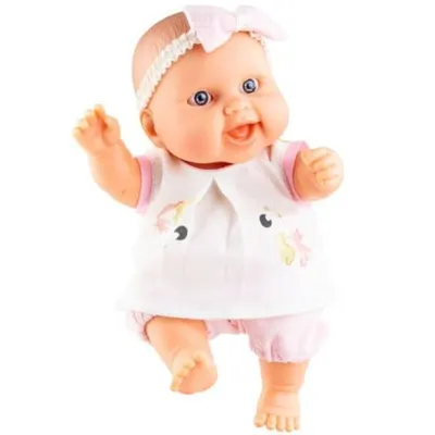 Bebelus parfumat Berta, 21 cm, in rochita cu pisicute, Peques - Paola Reina