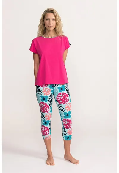 Pijama cu imprimeu grafic Valerie - Negru/Roz aprins/Albastru deschis