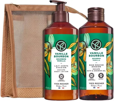 Yves Rocher Bain Nature Set - Gel de duș și Lapte de corp, vanilie, 400 + 390 ml + Gentuță