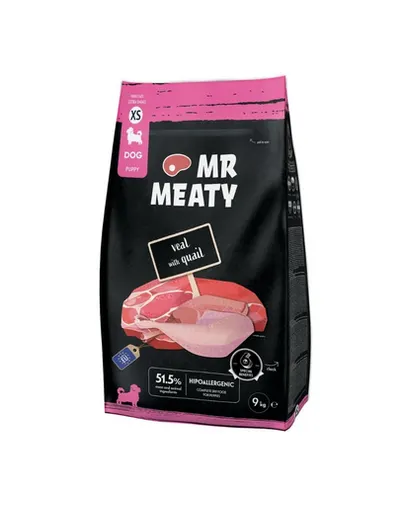 Hrană uscată căței talie mică XS vițel și prepeliță MR MEATY Puppies 9 kg