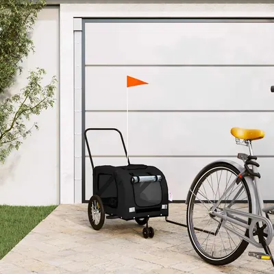 vidaXL Remorcă bicicletă pentru animale de companie, neagră, din material Oxford și fier