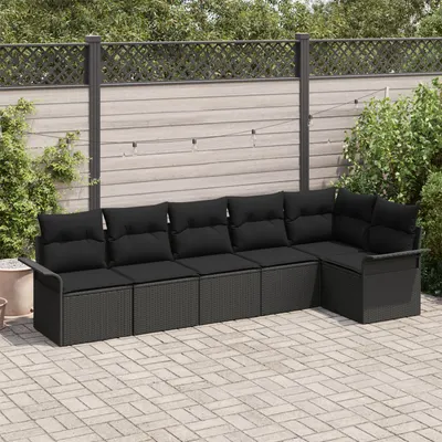 Gossi set de canapea de 6 piese cu perne, negru poliratan