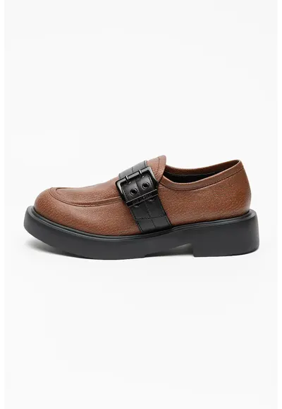 Pantofi loafer din piele cu catarama decorativa City - Negru/Maro