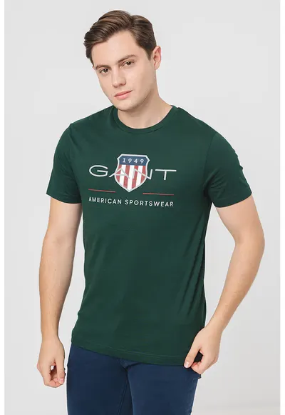 Tricou din bumbac cu model logo - Verde englez