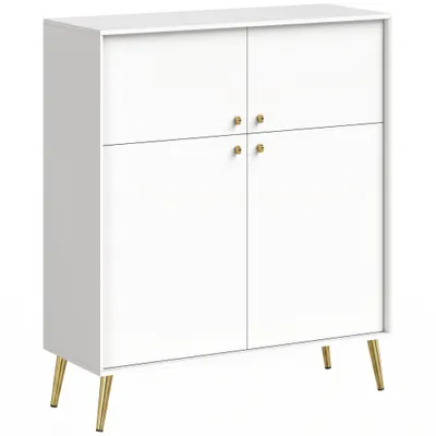 HOMCOM Sideboard modern, bufet de 105,4 cm cu 4 uși Soft-Close și picioare metalice, pentru sufragerie & bucătărie, alb-crem | Aosom Romania