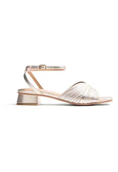 Sandale de piele cu toc masiv Bigelow - Auriu platinat