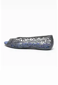 Balerini relaxed fit cu varf decupat si aspect stralucitor Isabella - Negru/Bleumarin