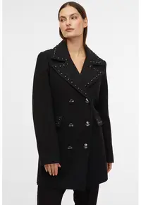 Palton din amestec de lana cu aplicatii decorative - Negru