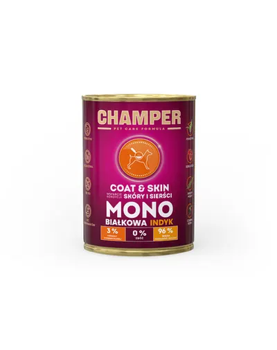 Hrana monoproteica pentru caini CHAMPER Coat Skin curcan 400 g