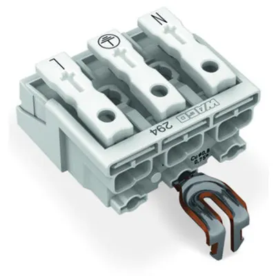 Lighting connector; push-button, external; with snap-in ground contact; N-PE-L; 3-pole; Lighting side: for solid conductors; Inst. side: for all conductor types; max. 2.5 mm²; Surrounding air temperature: max 85°C (T85); 2,50 mm²; white