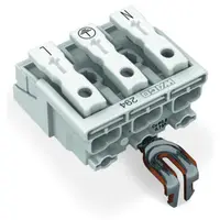 Lighting connector; push-button, external; with snap-in ground contact; N-PE-L; 3-pole; Lighting side: for solid conductors; Inst. side: for all conductor types; max. 2.5 mm²; Surrounding air temperature: max 85°C (T85); 2,50 mm²; white
