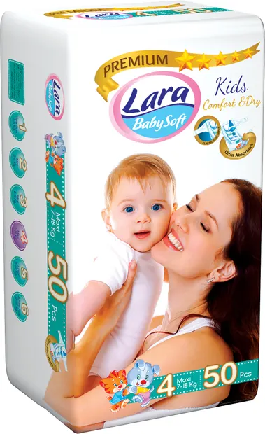 Scutece pentru bebeluși Lara Premium - Maxi, 7-18 kg, 50 de buc