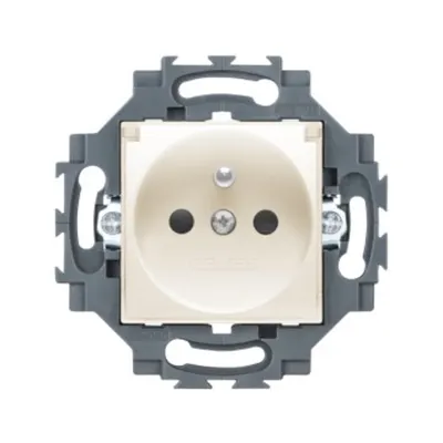 Priza Standard Francez 250v Ac - Screw Terminals - Front Tightening Terminals - With Lid - 2p+e 16a - Ivory - Dahlia