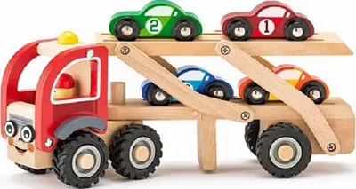 Jucarie pentru copii Woody - Autotransporter cu masini de curse