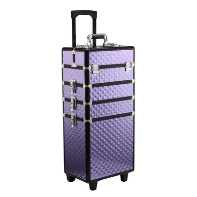 HOMCOM Valiza Make Up Profesionala din Aluminiu Mov cu Trusa Detasabila 33.5 x 23 x 76/95.5cm | Aosom Romania