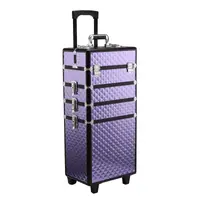 HOMCOM Valiza Make Up Profesionala din Aluminiu Mov cu Trusa Detasabila 33.5 x 23 x 76/95.5cm | Aosom Romania