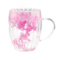 Cană cu petale de trandafiri roz, pereți dubli, sticlă borosilicată, 300 ml, SZK157